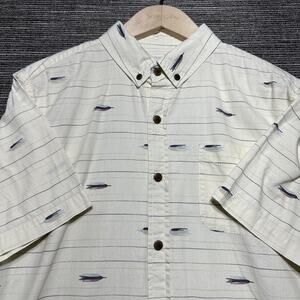 Katin Shirt Men's Large Beige Striped Short Sleeve Button Up Summer Casual